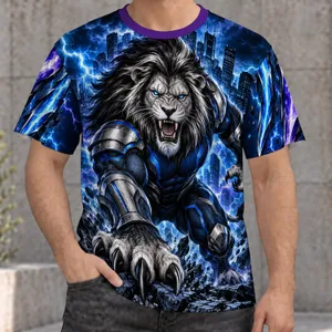 Armored Roaring Lion and Electric City Skyline for Game Day Fans and Detroit Pride All-over Print Unisex T-shirt