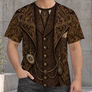 Vintage Pocket Watch Suit Motif for Steampunk Events and Retro Gentleman Gatherings All-over Print Unisex T-shirt