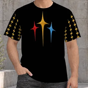 Three Color Starburst Motif for Bold Casual Streetwear and Everyday Urban Style All-over Print Unisex T-shirt
