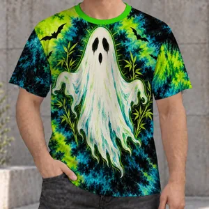 Glowing Ghost and Tie-Dye Halloween Colors for Spooky Season Youth Style All-over Print Unisex T-shirt