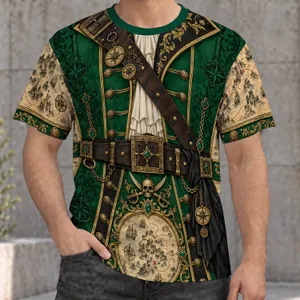 Emerald Pirate Treasure Map and Compass Motifs for Halloween and Costume Parties All-over Print Unisex T-shirt