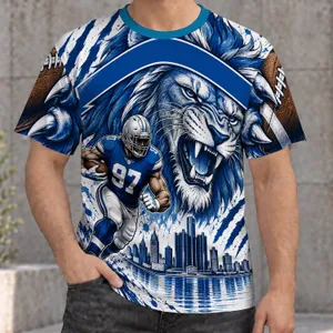 Roaring Blue Lion Football Scene for Game Day Style and Youth Sports Fans All-over Print Unisex T-shirt