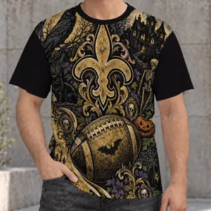 Halloween Football and Fleur Motifs for Spooky Season Game Day Tailgating Fans All-over Print Unisex T-shirt