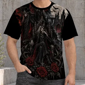 Gothic Reaper And Bat Cathedral Scene For Dark Alternative Wardrobe, Halloween Nights All-over Print Unisex T-shirt
