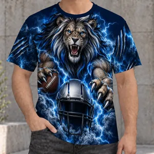 Roaring Lion And Football Helmet For Game Day And Youth Sports Fans All-over Print Unisex T-shirt