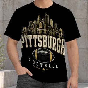 Golden Bridge Skyline and Football Emblem for Game Day Fans and City Sports Pride All-over Print Unisex T-shirt