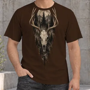 Gothic Deer Skull And Moonlit Pine Forest For Halloween And Outdoor Adventures All-over Print Unisex T-shirt