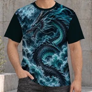 Teal Cloud Dragon Fantasy Scene for Autumn Outdoor Adventures and Everyday Casual Wear All-over Print Unisex T-shirt