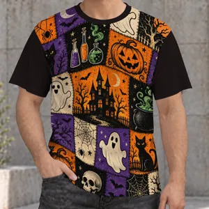 Haunted House, Potion Bottles and Friendly Ghosts for Halloween Party Celebrations All-over Print Unisex T-shirt
