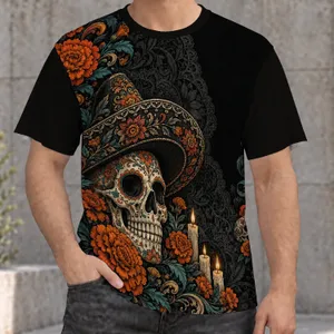 Sombrero Sugar Skull and Marigolds for Day of the Dead Celebrations All-over Print Unisex T-shirt