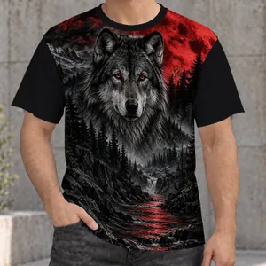 Red Moon Wolf Forest Wilderness Scene for Outdoor Adventures and Nature Lovers All-over Print Unisex T-shirt