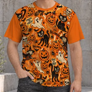 Retro Halloween Pumpkins, Black Cats & Ghosts for Spooky October Celebrations Party All-over Print Unisex T-shirt
