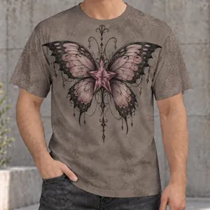 Gothic Butterfly Star Motif for Alternative Everyday Style and Festival Outfits All-over Print Unisex T-shirt
