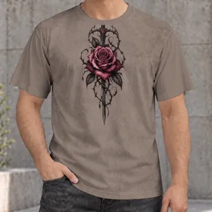 Gothic Pink Rose And Sword For Dark Romantic Everyday Style And Alternative Wear All-over Print Unisex T-shirt