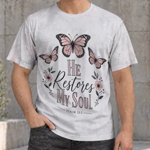 Butterflies and Psalm 23:3 for Faithful Everyday Wear and Quiet Reflection All-over Print Unisex T-shirt