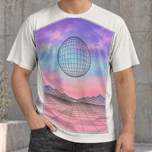 Retro Vaporwave Grid Sphere and Pastel Horizon for Casual Weekend Style Fans All-over Print Unisex T-shirt