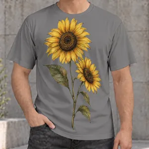 Twin Sunflowers Botanical Floral Art for Casual Everyday Wear and Nature Lovers Gift All-over Print Unisex T-shirt