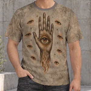 Mystical Eye-in-Hand Motif for Everyday Streetwear and Festival Looks for All Ages All-over Print Unisex T-shirt