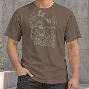 Sage Butterfly Botanical Arch for Casual Nature Walks and Everyday Outings All-over Print Unisex T-shirt