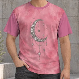 Crescent Moon and Starry Night Celestial Style for Casual Everyday Wear All-over Print Unisex T-shirt