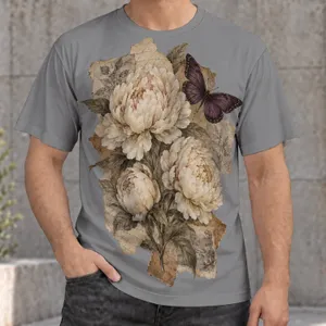 Vintage Peony and Butterfly Collage for Everyday Bohemian Style and Nature Lovers All-over Print Unisex T-shirt