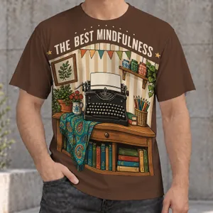 Mindfulness Typewriter Bookshelf Still Life For Reading And Study, Cozy Home Office All-over Print Unisex T-shirt