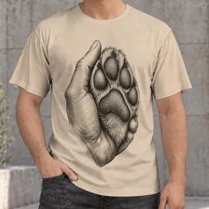 Bear Paw and Human Hand Engraving for Outdoor Adventures and Everyday Casual Wear All-over Print Unisex T-shirt