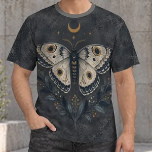 Crescent Moon Moth Botanical Night Garden for Everyday Nature-Loving Style Gifts All-over Print Unisex T-shirt