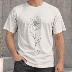Minimal Daisy Flower with Heart Stem for Everyday Casual Style and Nature Lovers Gift All-over Print Unisex T-shirt