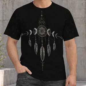 Celestial Moon Phase Dreamcatcher for Bohemian Everyday Wear and Festival Nights All-over Print Unisex T-shirt