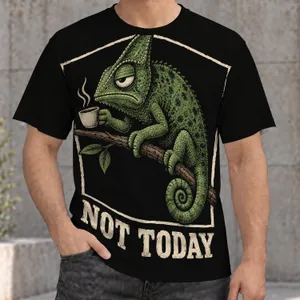 Sleepy Green Chameleon With Coffee For Laid-Back Everyday Casual Wear All-over Print Unisex T-shirt