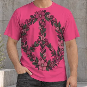 Floral Peace Sign Wreath for Everyday Boho Style and Nature-Loving Friends All-over Print Unisex T-shirt