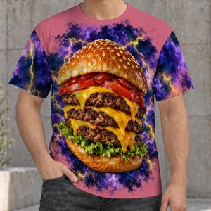 Giant Double Cheeseburger With Electric Storm For Casual Foodie Streetwear All-over Print Unisex T-shirt