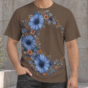 Blue Floral Crescent Wreath for Everyday Casual Style and Nature Lovers All-over Print Unisex T-shirt