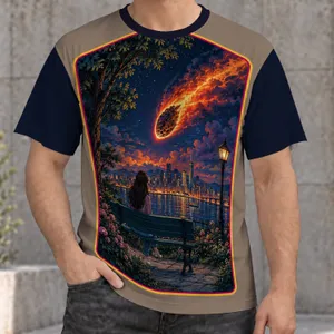 Meteor Shower Over City at Night for Stargazing Fans and Everyday Urban Adventures All-over Print Unisex T-shirt