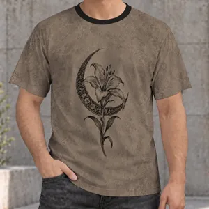 Black Lily Crescent Moon Gothic Floral for Everyday Alternative Style and Night Out All-over Print Unisex T-shirt
