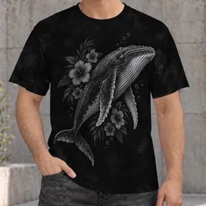 Humpback Whale And Tropical Flowers For Casual Coastal Adventures With Friends All-over Print Unisex T-shirt