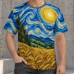 Golden Sun Over Wheat Fields Mosaic Landscape for Art Lovers and Nature Walks All-over Print Unisex T-shirt