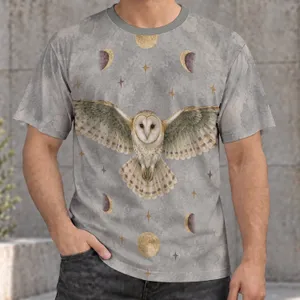 Owl And Moon Phases For Dreamy Stargazing Days And Casual Nature Lover Wear All-over Print Unisex T-shirt