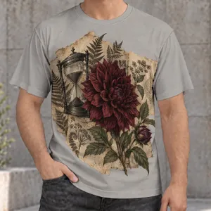 Botanical Hourglass Collage for Vintage Nature Lovers and Everyday Casual Wear Unisex All-over Print Unisex T-shirt