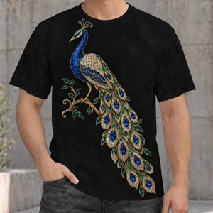 Ornate Jeweled Peacock on Branch for Everyday Style and Nature Lovers of All Ages All-over Print Unisex T-shirt