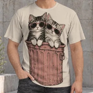 Two Sunglass-Wearing Cats in a Trash Can for Casual Streetwear and Cat Lovers Everyday All-over Print Unisex T-shirt