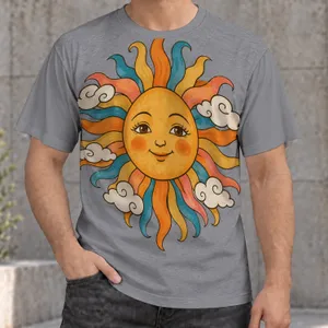 Smiling Retro Sun And Cloud Art For Everyday Casual Wear Teens And Adults All-over Print Unisex T-shirt