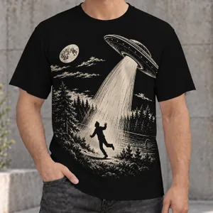 UFO Abduction Night Scene for Stargazing, Camping, and Retro Outdoor Adventures All-over Print Unisex T-shirt