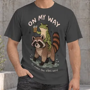 Frog and Raccoon Iced Drink Adventure for Casual Travel and Relaxed Weekend Style All-over Print Unisex T-shirt