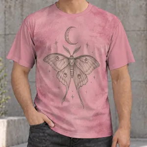 Crescent Moon And Moth For Dreamy Nights And Everyday Bohemian Style All-over Print Unisex T-shirt
