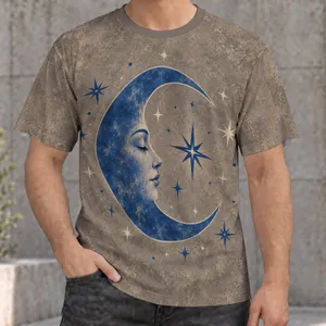 Blue Crescent Moon And Starry Night For Everyday Casual Celestial Style Lovers All-over Print Unisex T-shirt