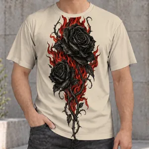 Black Roses With Red Flames For Bold Alternative Streetwear And Everyday Wear Youth All-over Print Unisex T-shirt