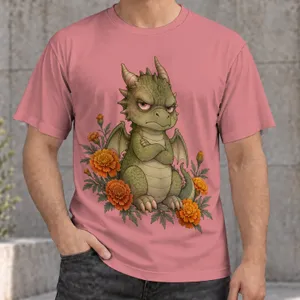 Grumpy Baby Dragon with Marigolds for Cozy Everyday Wear and Nature Lover Gifts All-over Print Unisex T-shirt