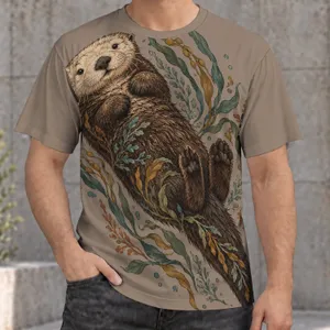 Otter and Seaweed Nature Scene for Coastal Walks and Outdoor Adventures All-over Print Unisex T-shirt